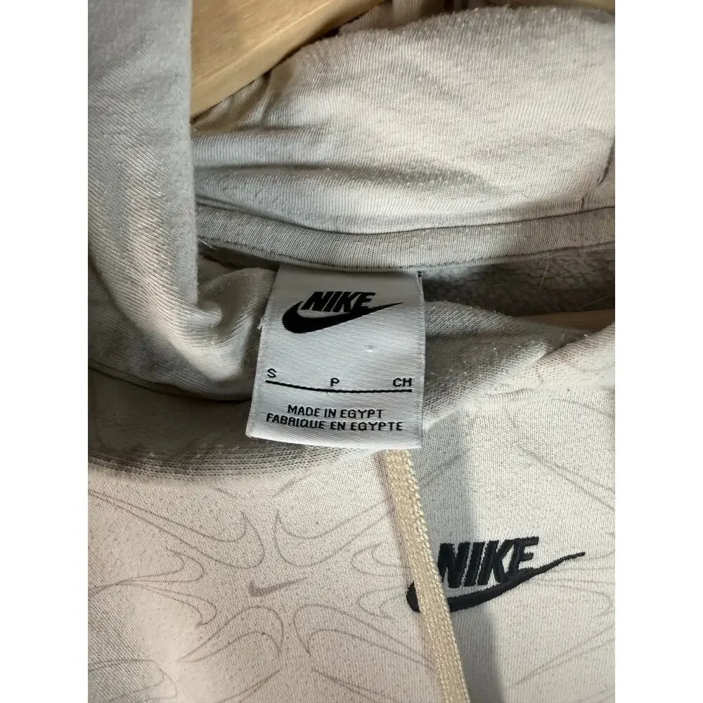 Nike Mens AOP Swoosh Pattern Cream Small Hoodie Sweatshirt Athleisure